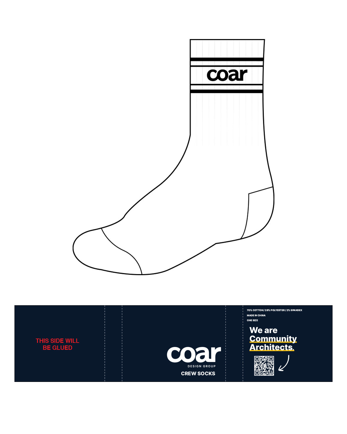 The Crew Sock - White - Coar - Top Double Lining - Black