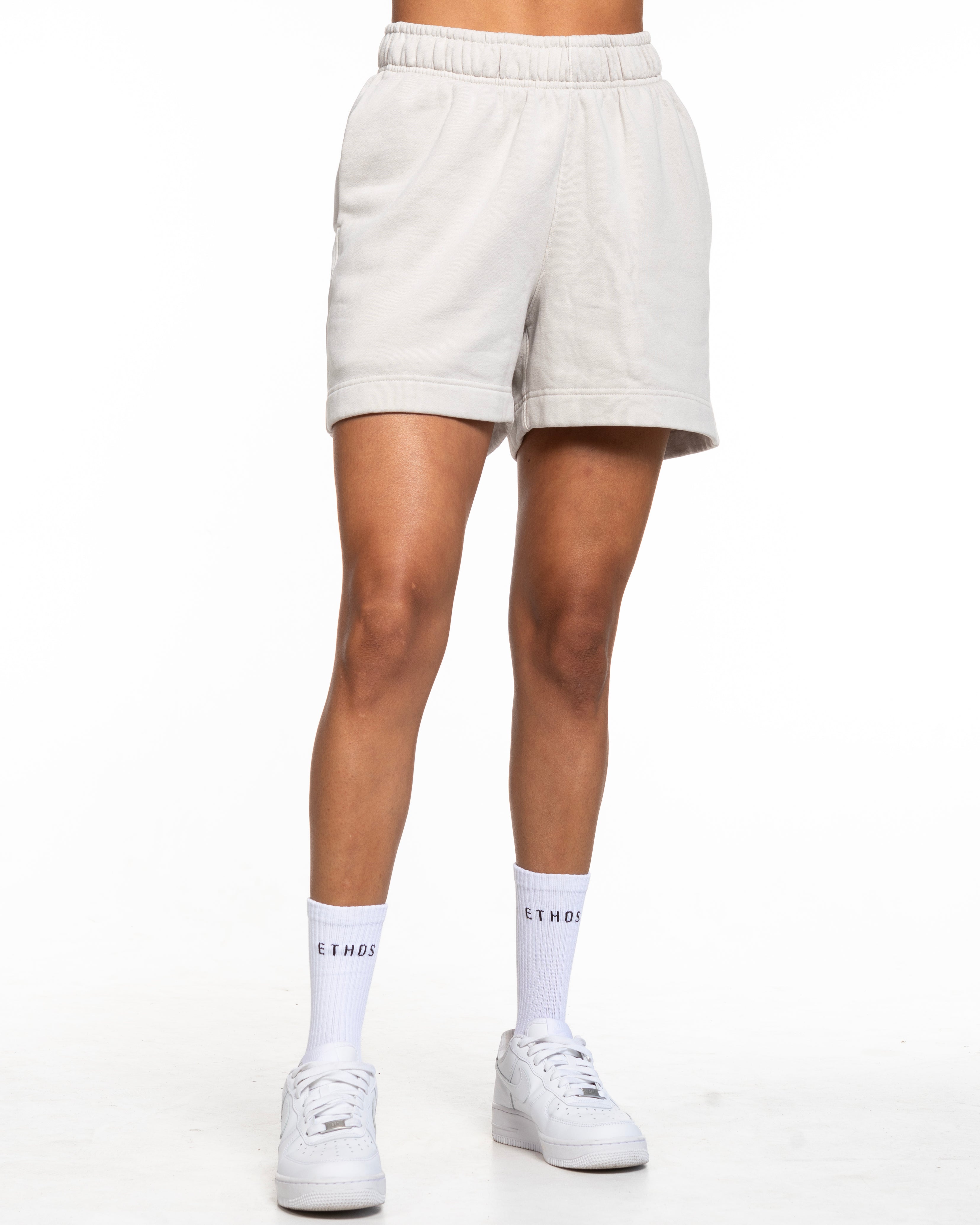 The Mens Sweat Shorts - Bone - ALCHEME - Left Leg - Tone on Tone
