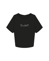 The Crop Tee - Black - Studio 11 - Center Chest Full Logo - Black / White