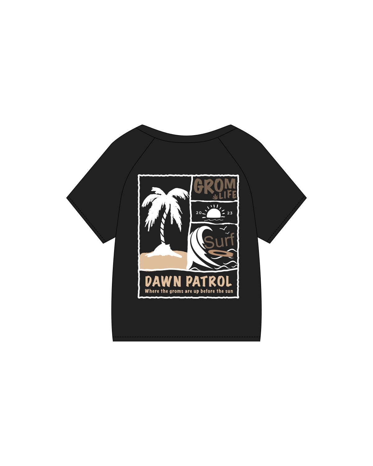 The Kids Tee - Black - Bali Beach Co - Left Chest & Back Stacked - Full Color
