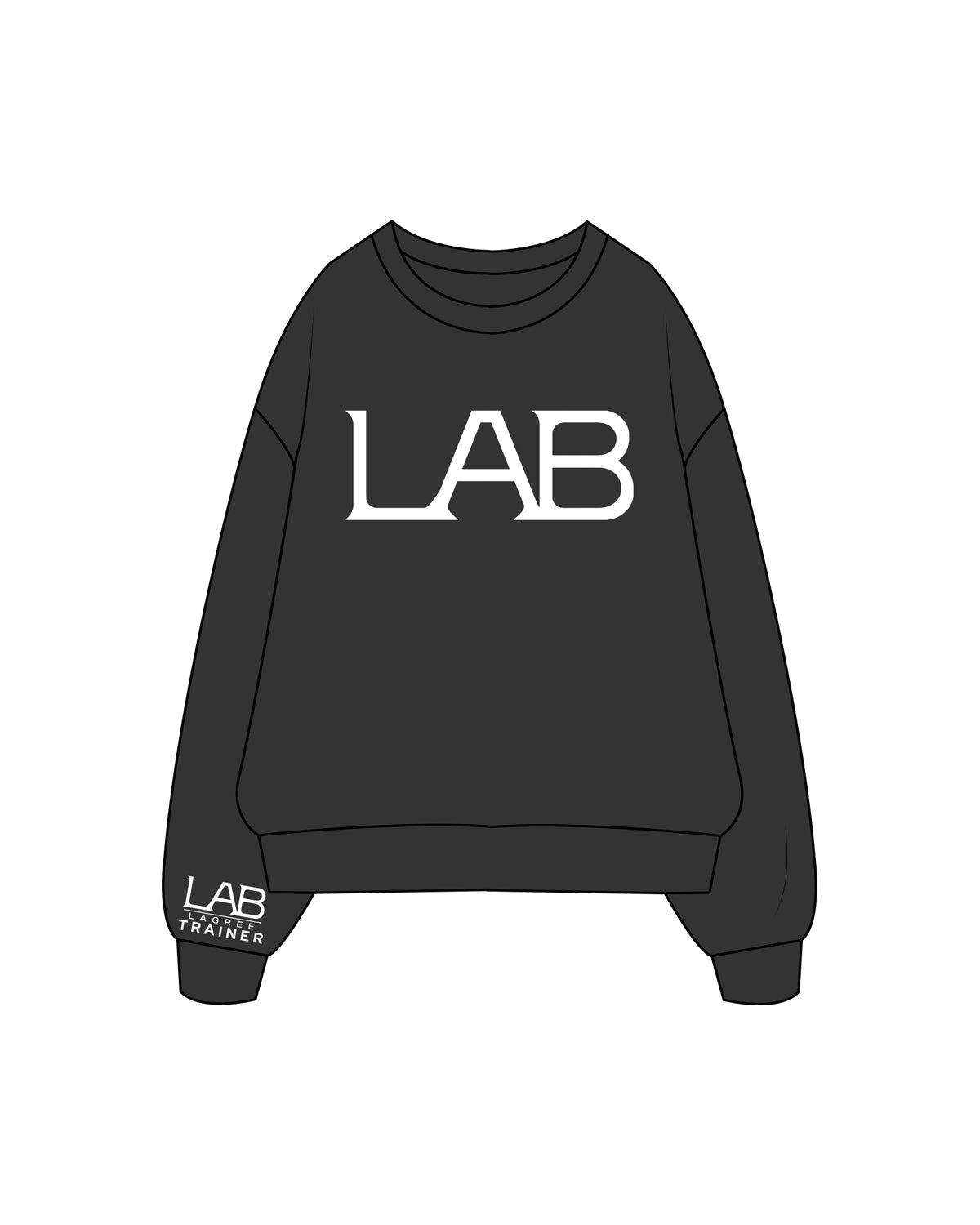 The Womens Crewneck - Washed Black - Lab Lagree  - Chest Logo / Wrist Logo - White