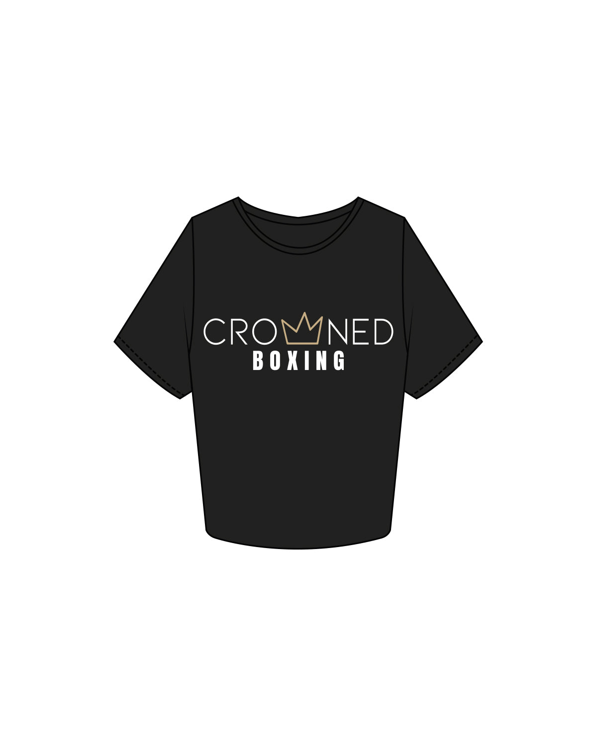 The Crop Tee - Black - Crowned Boxing - Center - Full Color