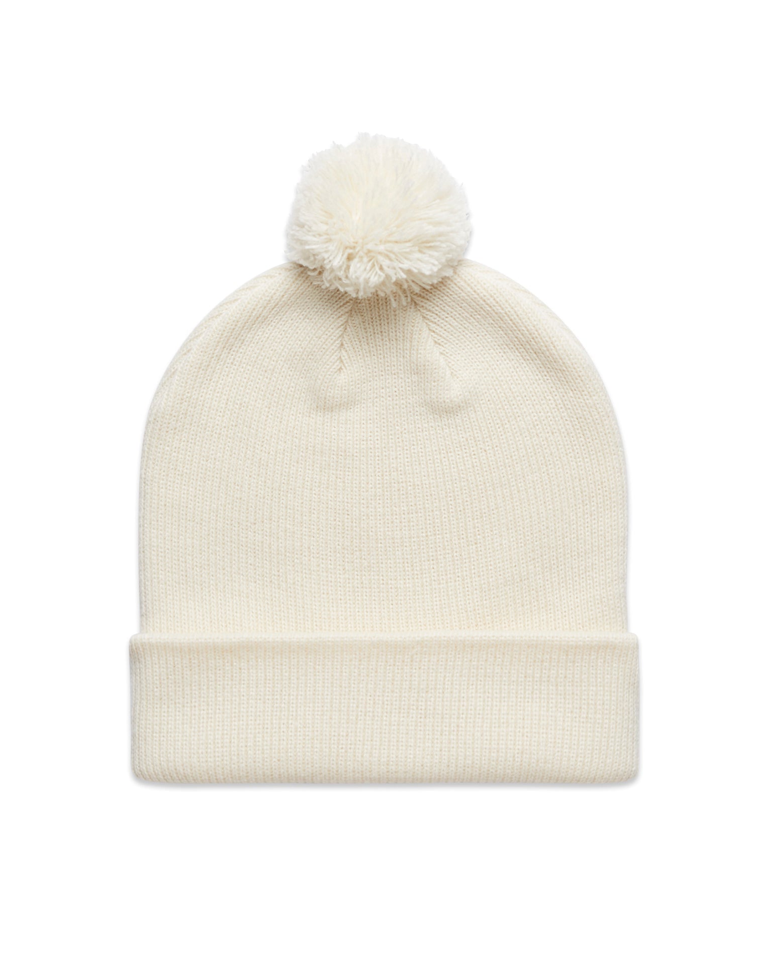The Pom Pom Beanie - Off White - New Mom School - Center Brim Stacked Logo - Embroidered - Black