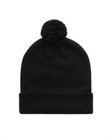 The Pom Pom Beanie - Black - Reform Studios - Left Side Corner Brim - Embroidered - White