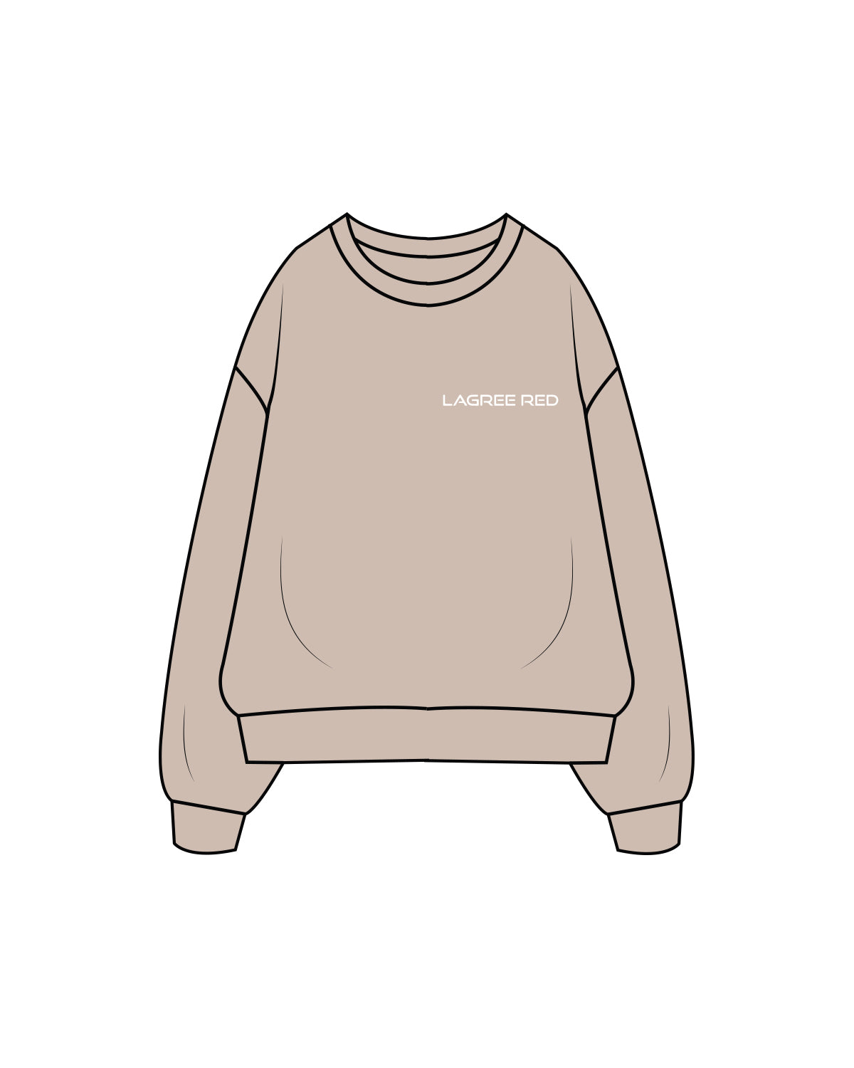 The Womens Crewneck - Bone - Lagree Red - Front / Back - White
