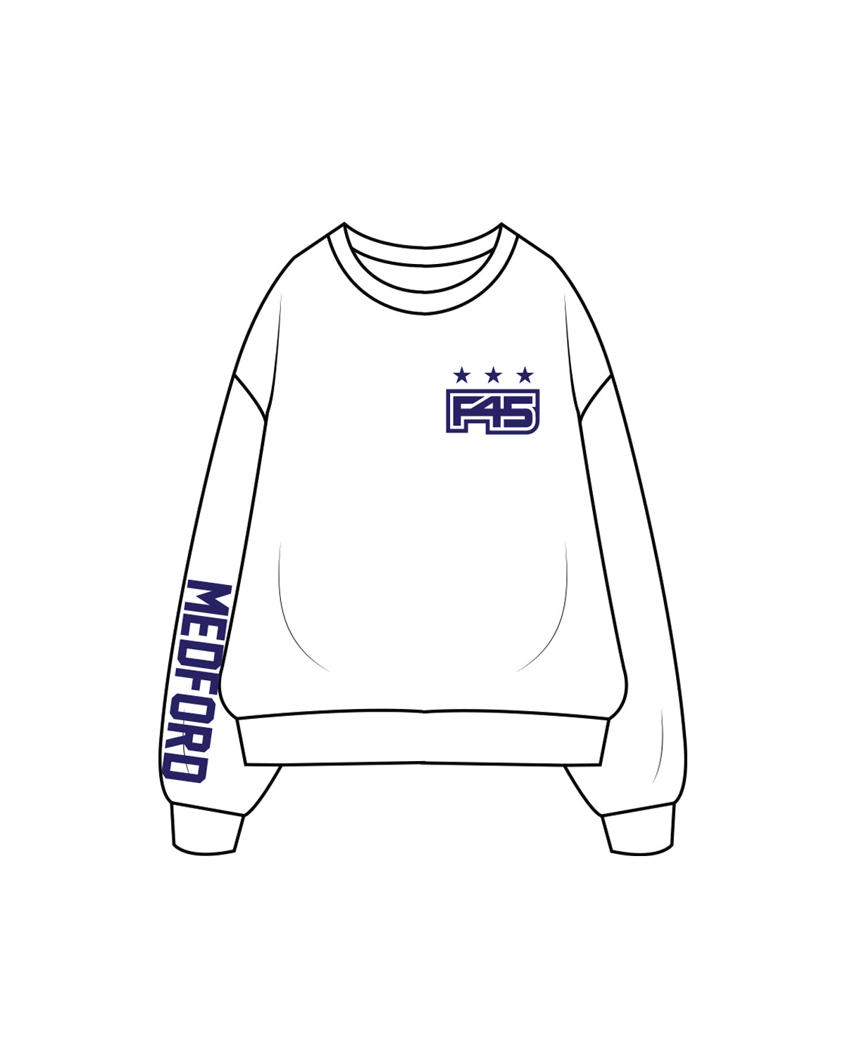 The Classic Crewneck - White - F45 Medford - LC / Sleeve - Navy
