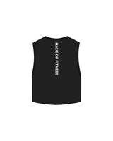 The Crop Muscle Tank - Black - Haus of Fitness - Center Chest & Spine Logo - White