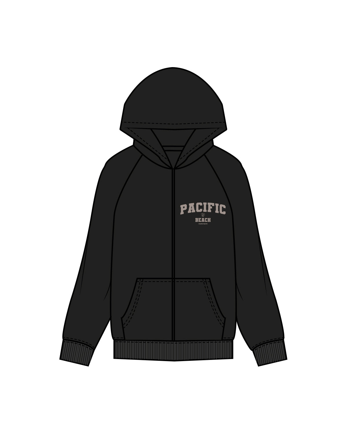 The Womens Zip Hoodie - Black -Pilates Plus PB - Left Chest Collegiate - Bone