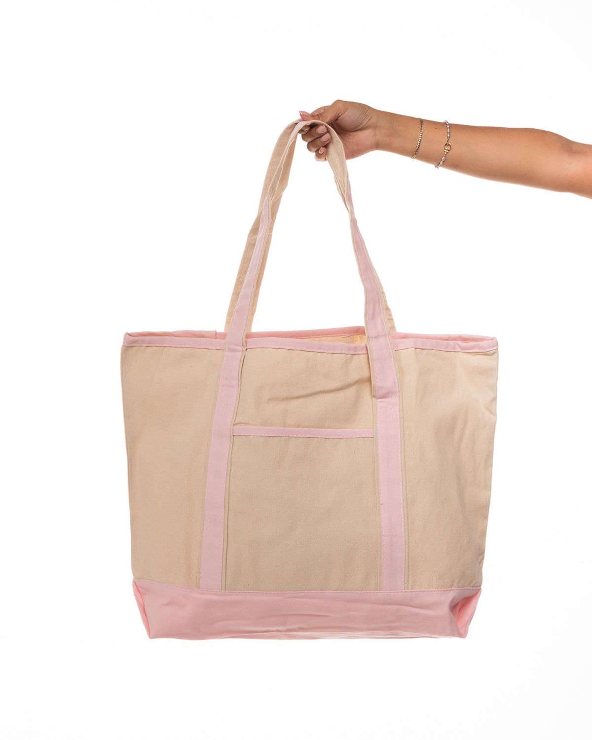The Contrast Tote Bag - Natural / Light Pink - Coffee - Center Body Boat - Printed - Full Color