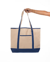 The Contrast Tote Bag - Natural / Royal - C2 Financial - Center Body Stacked - Printed - Royal