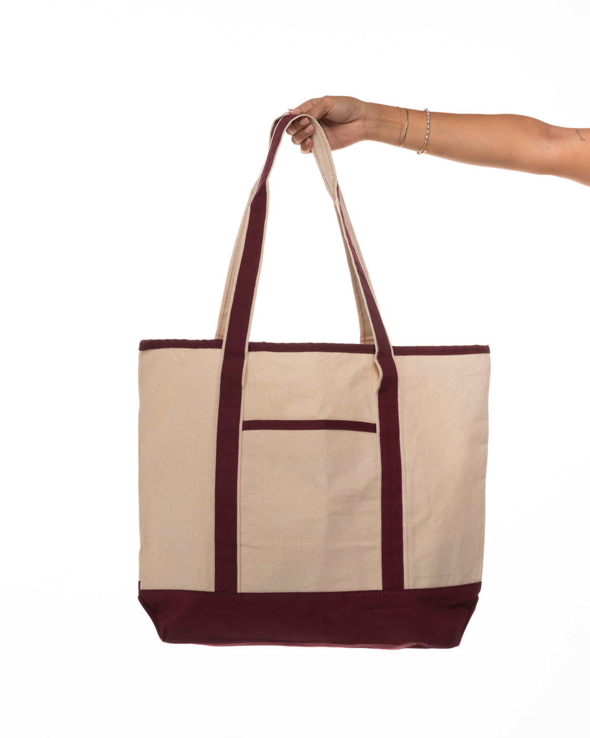 The Contrast Tote Bag - Natural / Maroon - Moov Seattle - Center Body - Printed - Tone on Tone