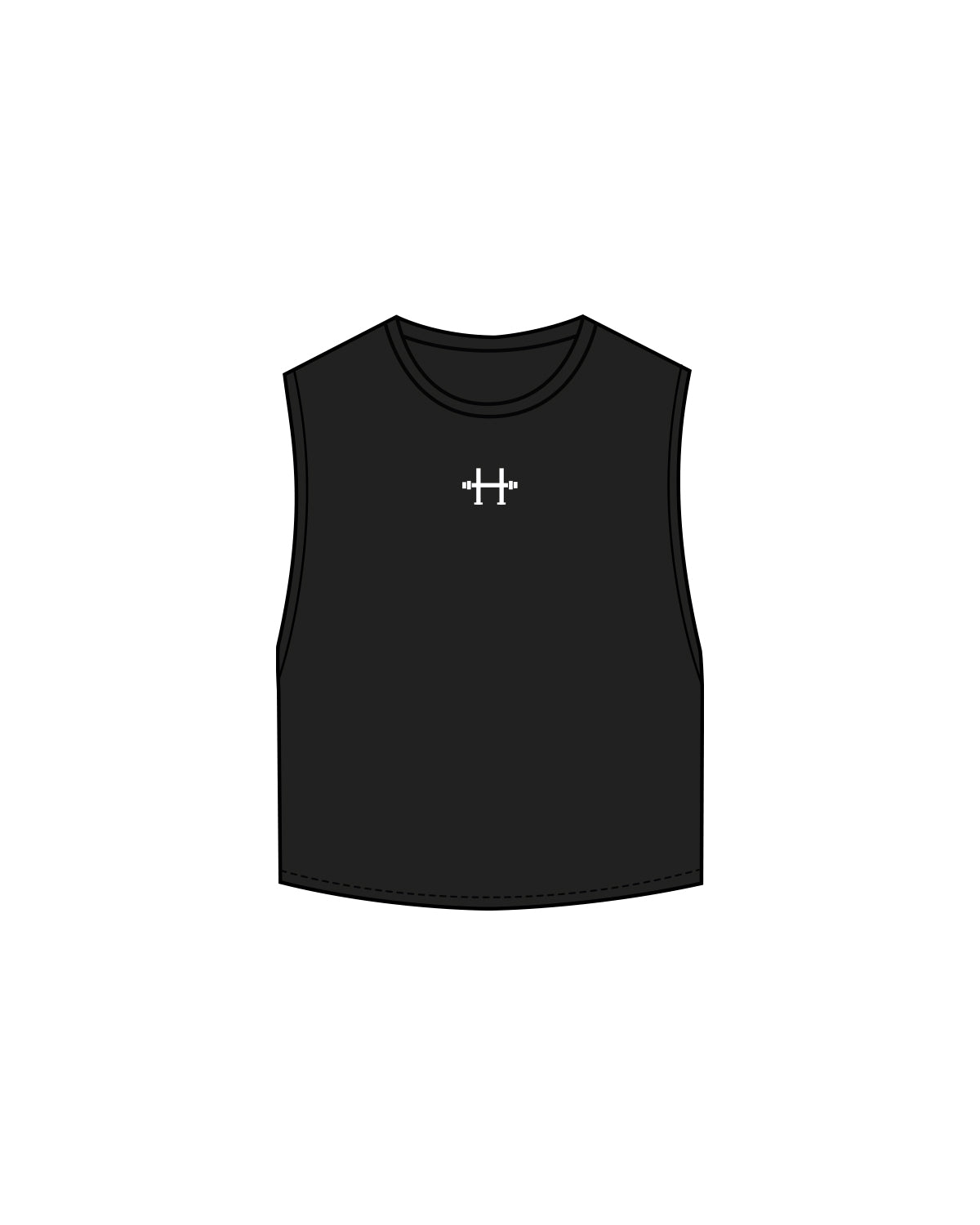 The Crop Muscle Tank - Black - Haus of Fitness - Center Chest & Spine Logo - White