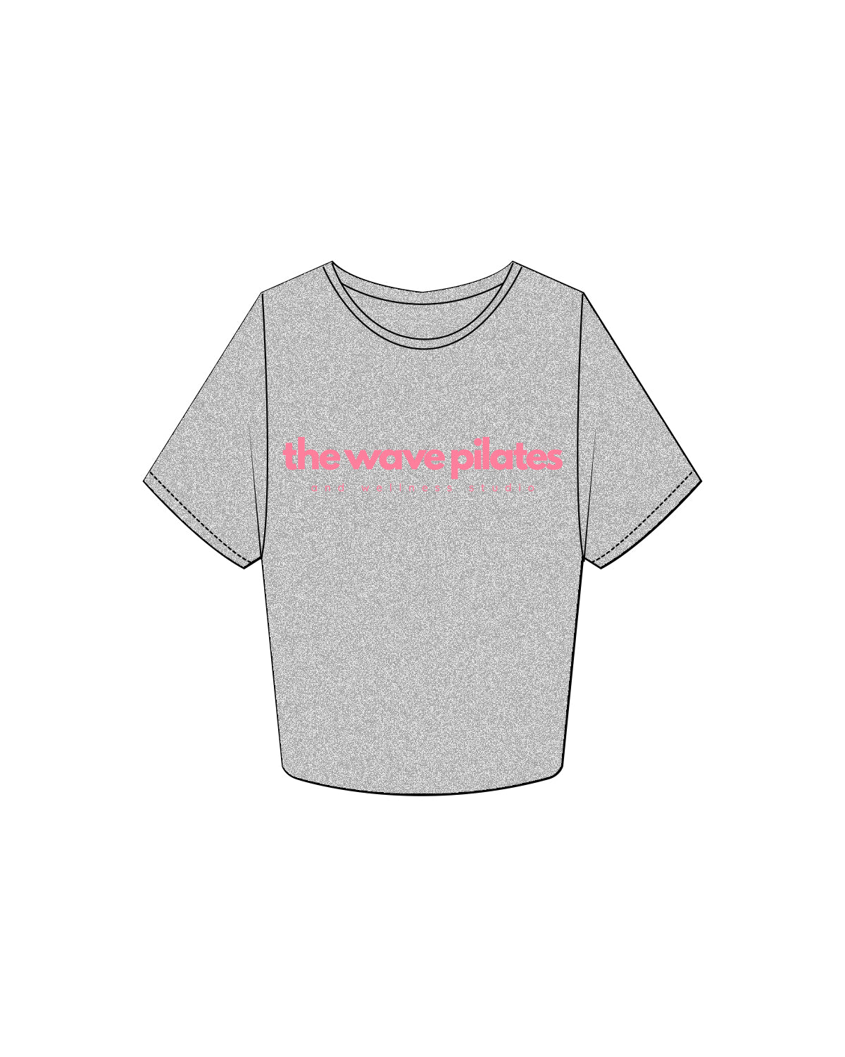 The Crop Tee - Heather - Wave Pilates - Front Main Logo - Watermelon Pink