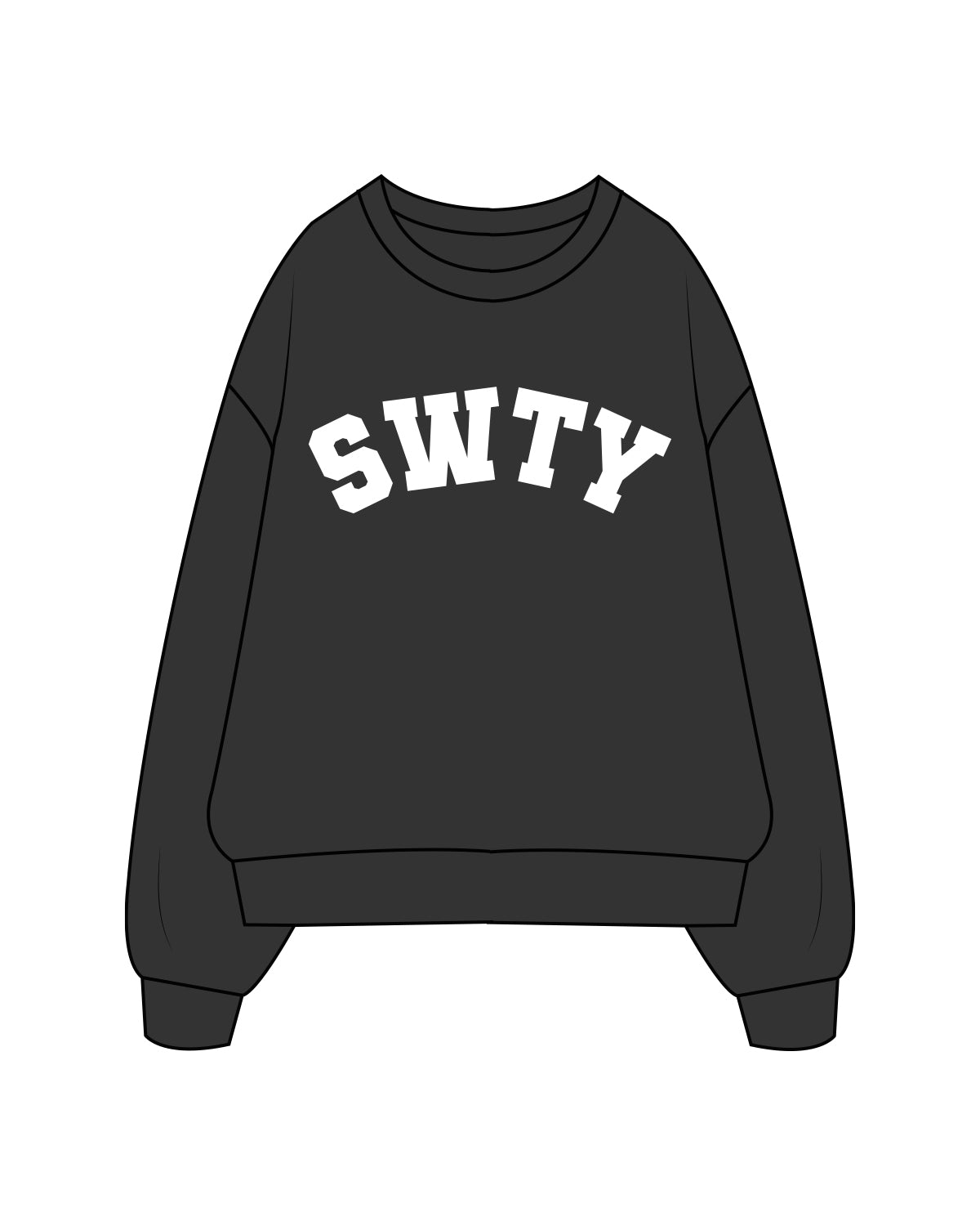 The Womens Crewneck - Washed Black - SWTY - Varsity Logo - White