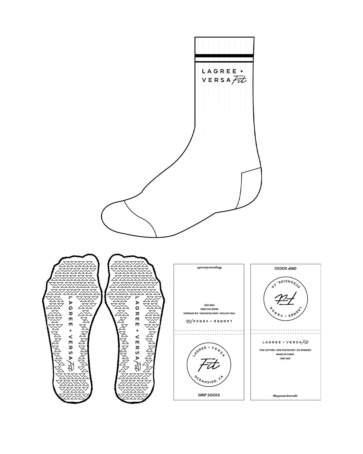 The Crew Grip Sock - White - Lagree Versa Fit - Black