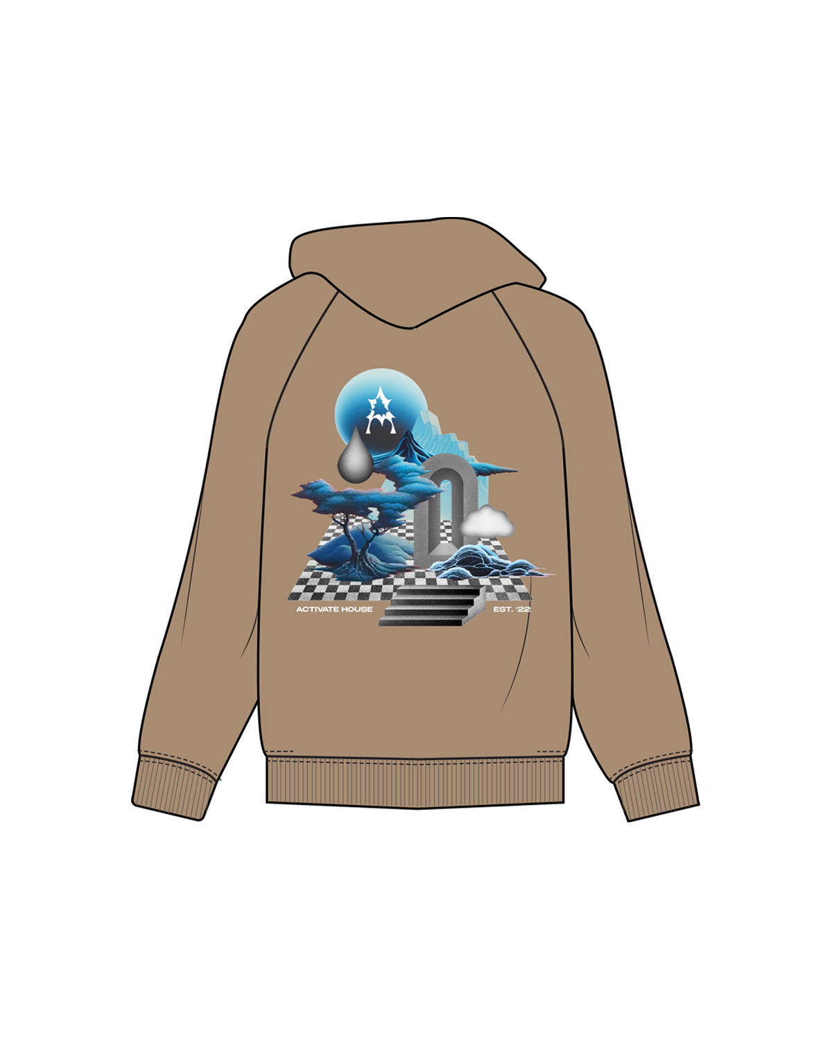 The Womens Hoodie - Sand - Activate House - F/B - Full Color