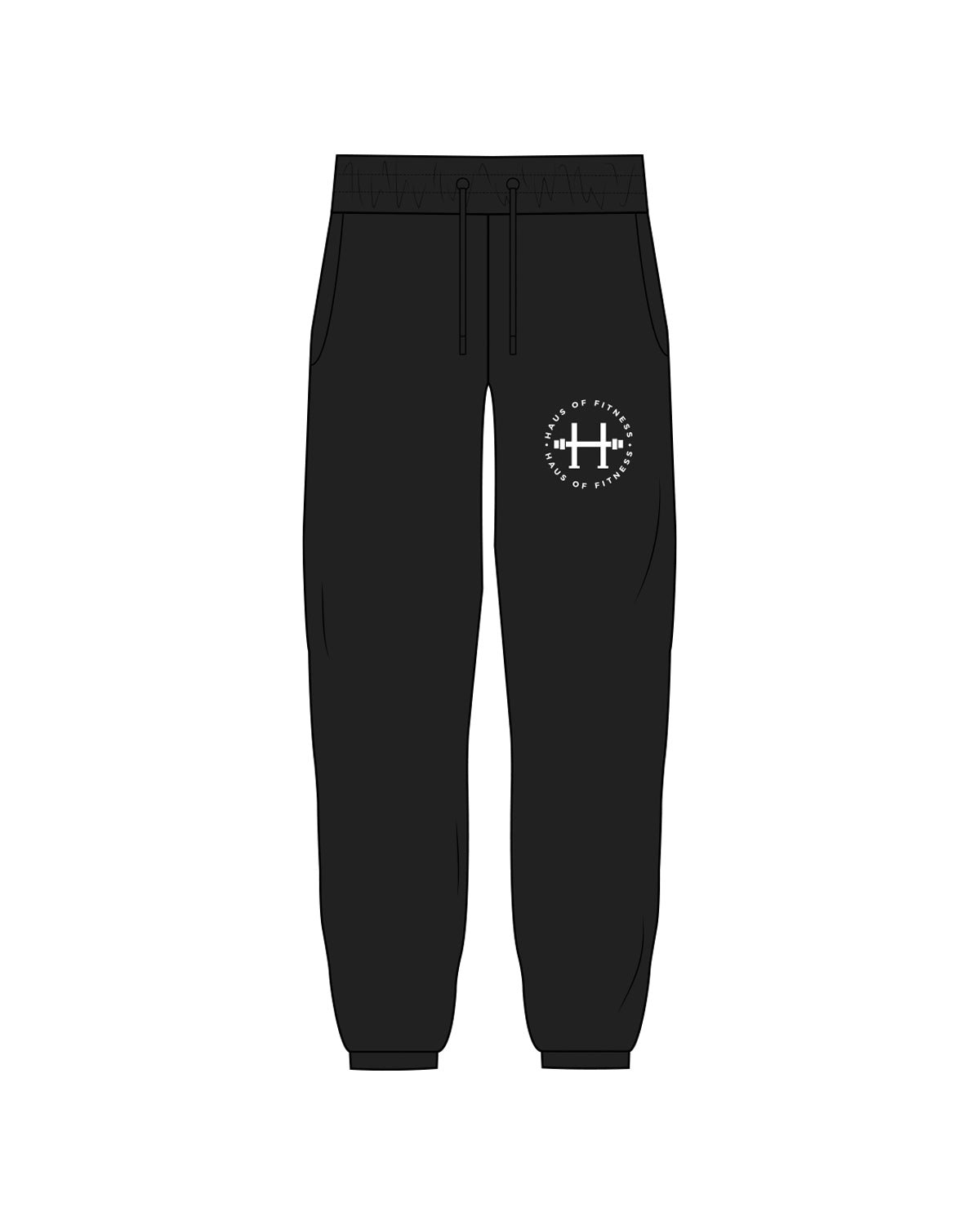 The Womens Classic Sweatpants - Black - Haus of Fitness - Left Thigh Circle Logo - White