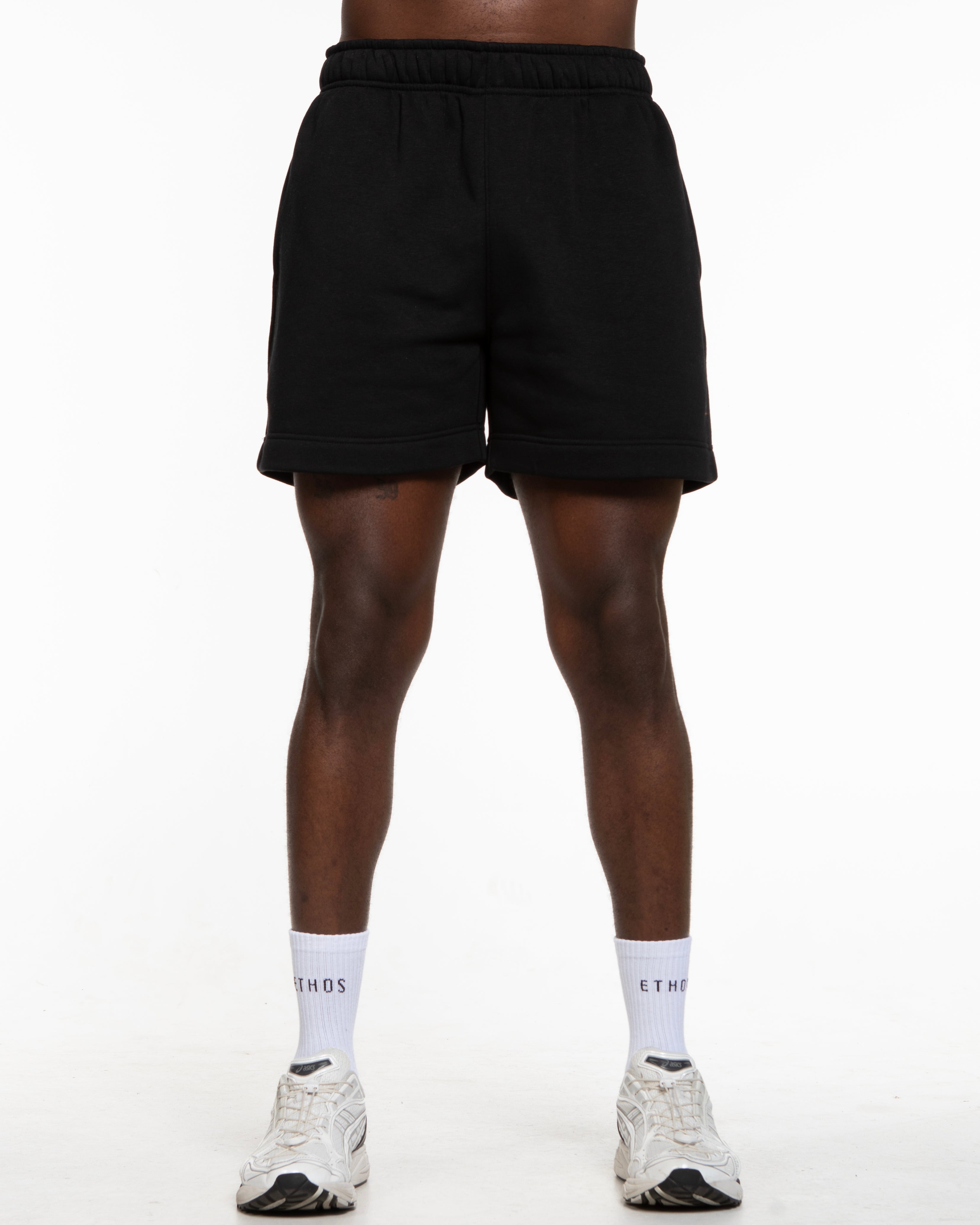 The Mens Sweat Shorts - Black - ALCHEME - Left Leg - Bone