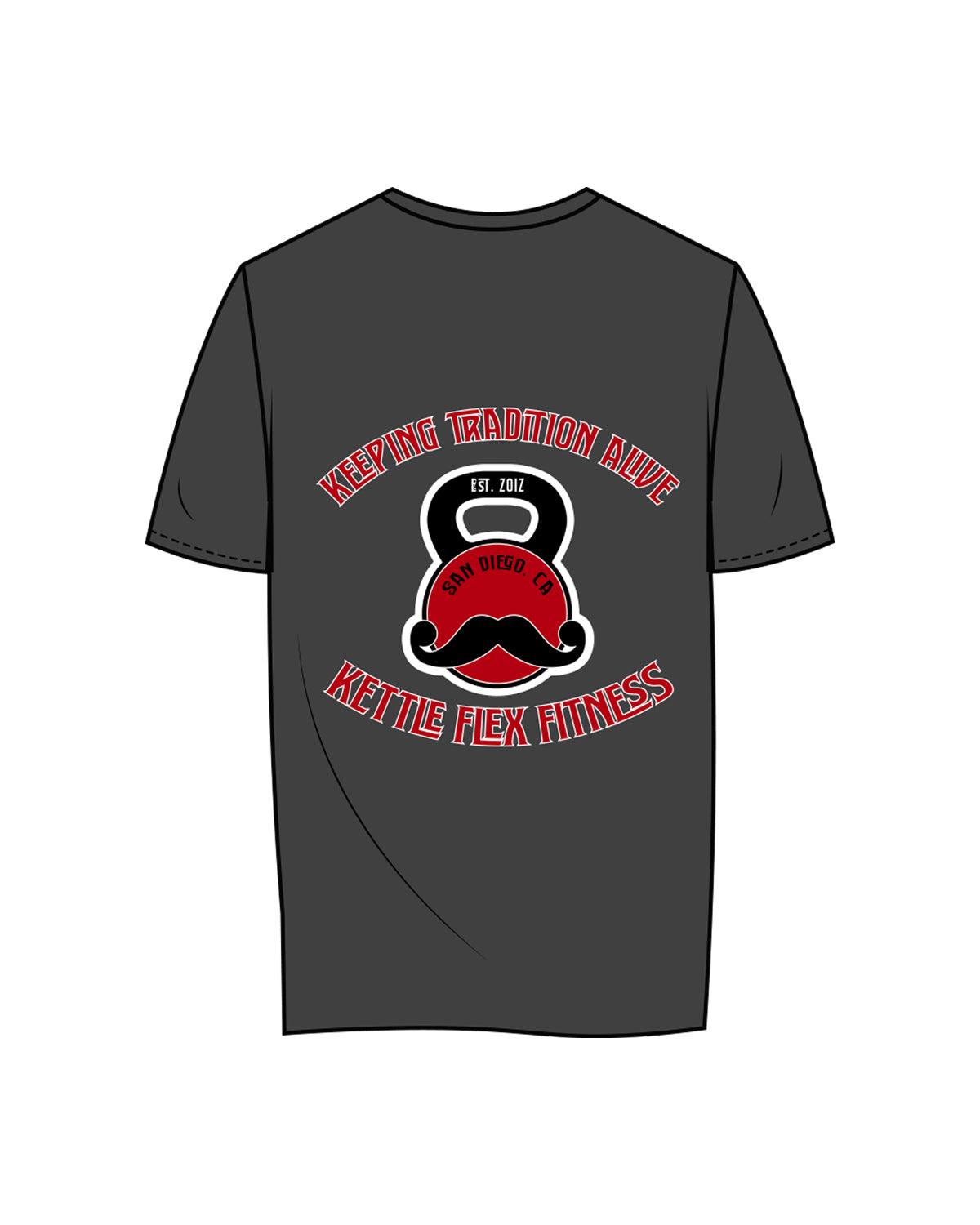 The Womens Tee - Charcoal - Kettleflex - Mustache - Full Color