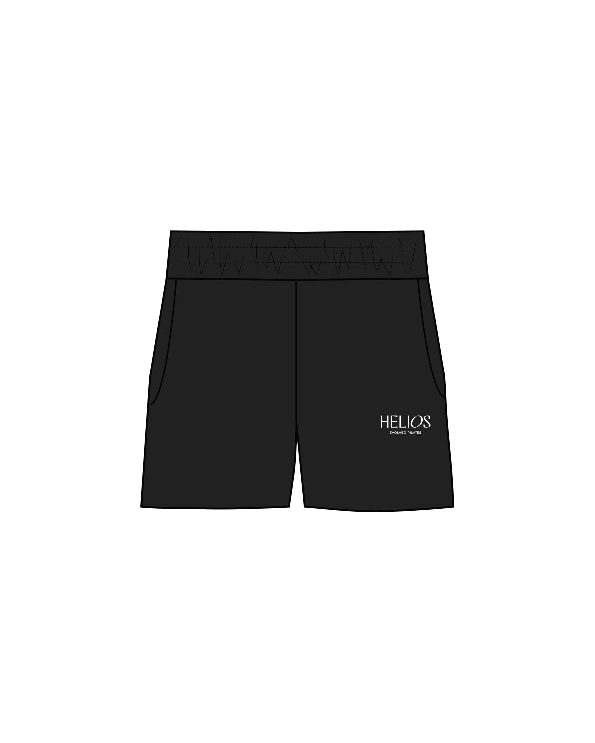 The Womens Sweat Shorts - Black - Helios - Left Thigh - Printed White Logo
