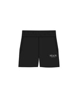 The Womens Sweat Shorts - Black - Helios - Left Thigh - Printed White Logo