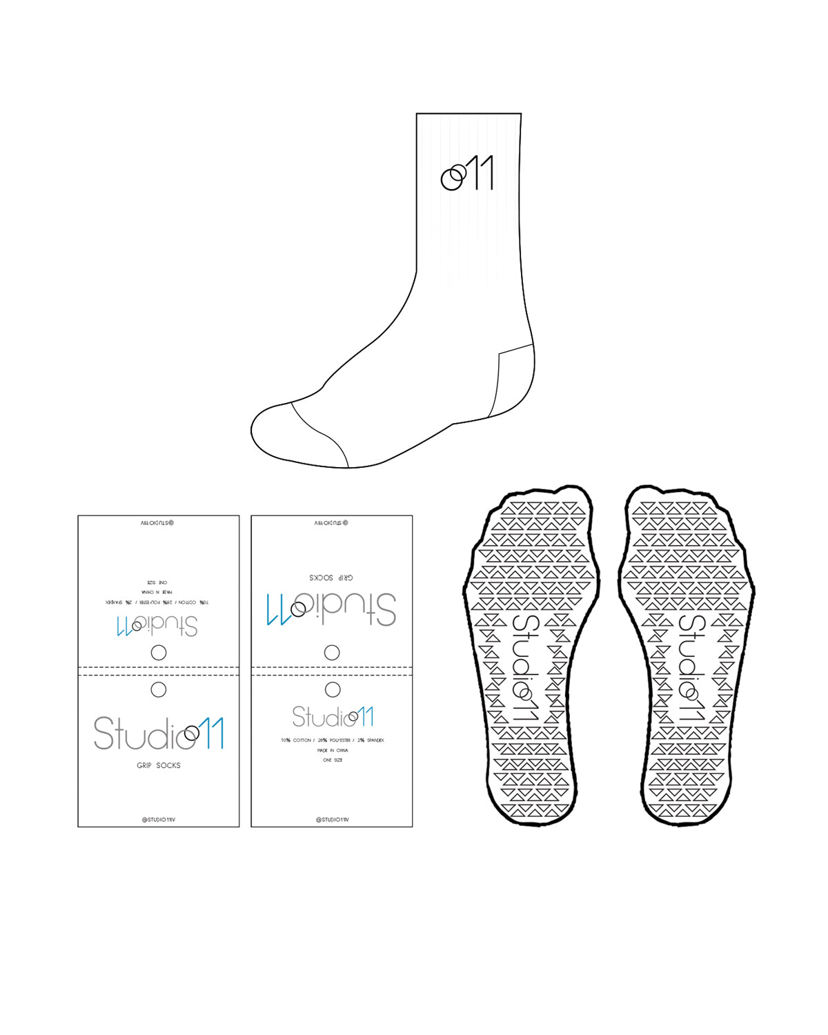 The Crew Grip Sock - White - Studio 11 - Icon Logo - White / Black
