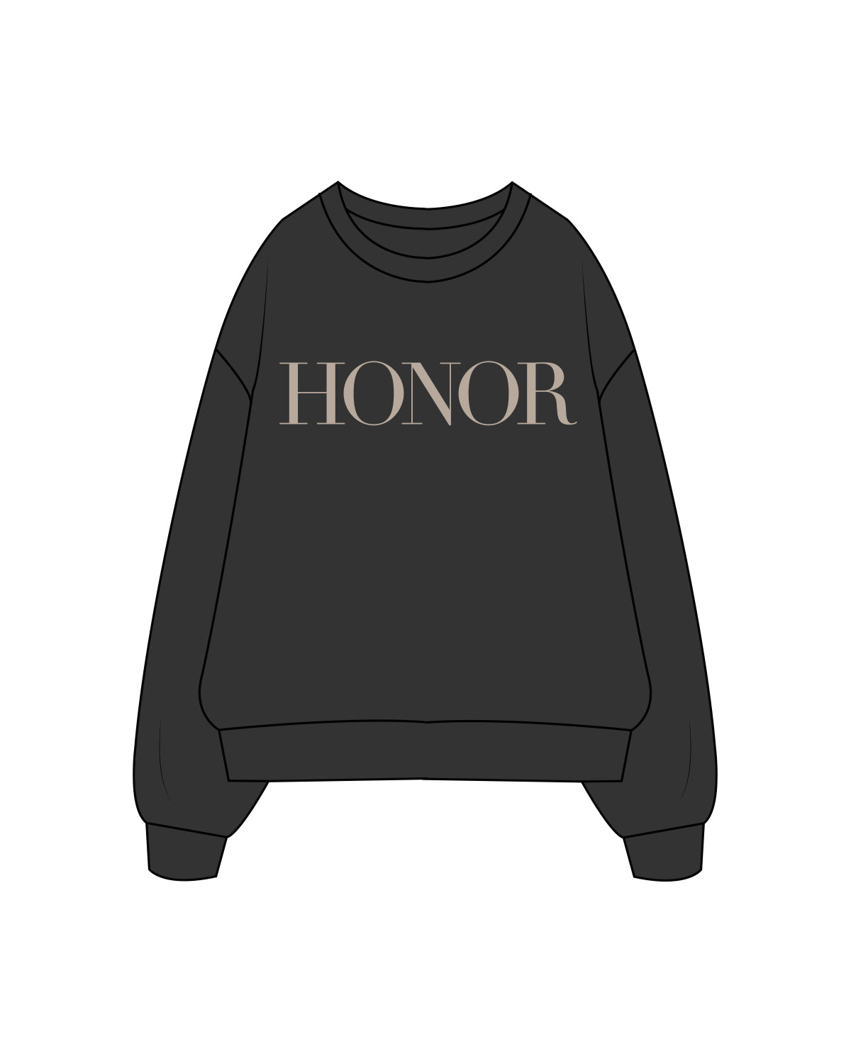 The Womens Crewneck - Washed Black - Honor Pilates - Front / Back - Tan