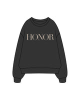 The Womens Crewneck - Washed Black - Honor Pilates - Front / Back - Tan