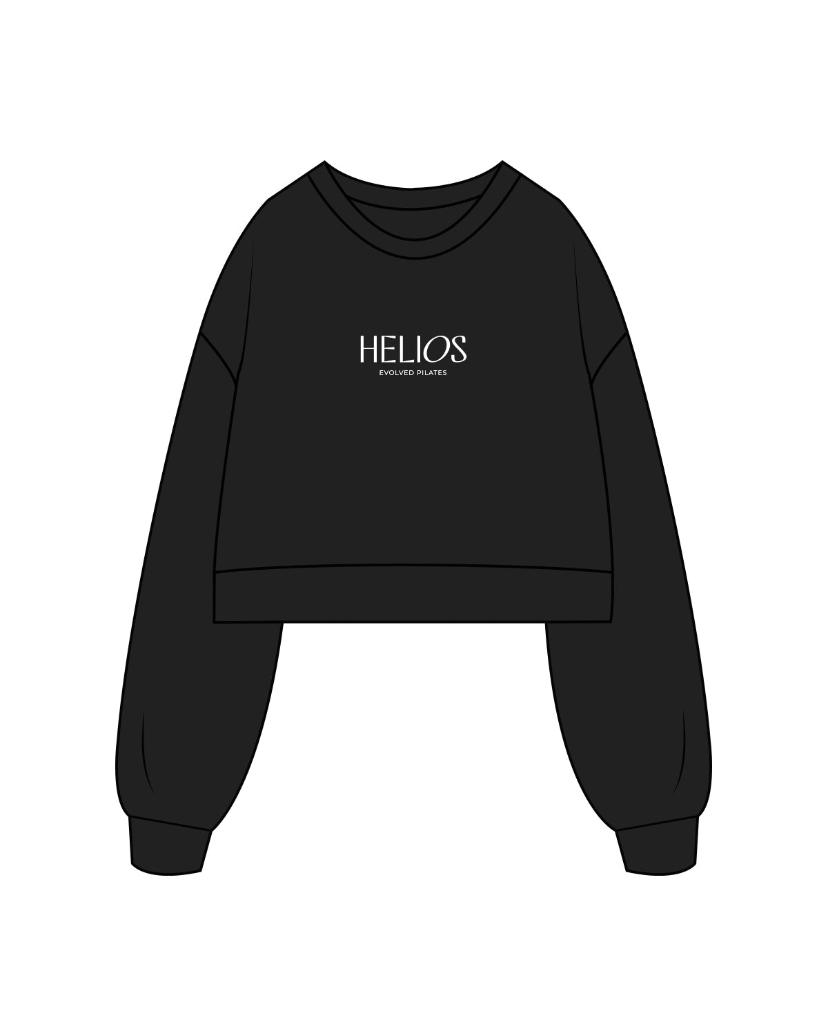 The Womens Crop Crewneck - Black - Helios - Center Full Logo - Printed White Logo