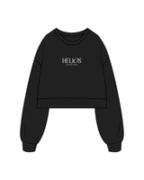 The Womens Crop Crewneck - Black - Helios - Center Full Logo - Printed White Logo