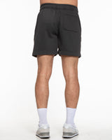 The Mens Sweat Shorts - Washed Black - BODYROK Employee - Left Leg - Cream