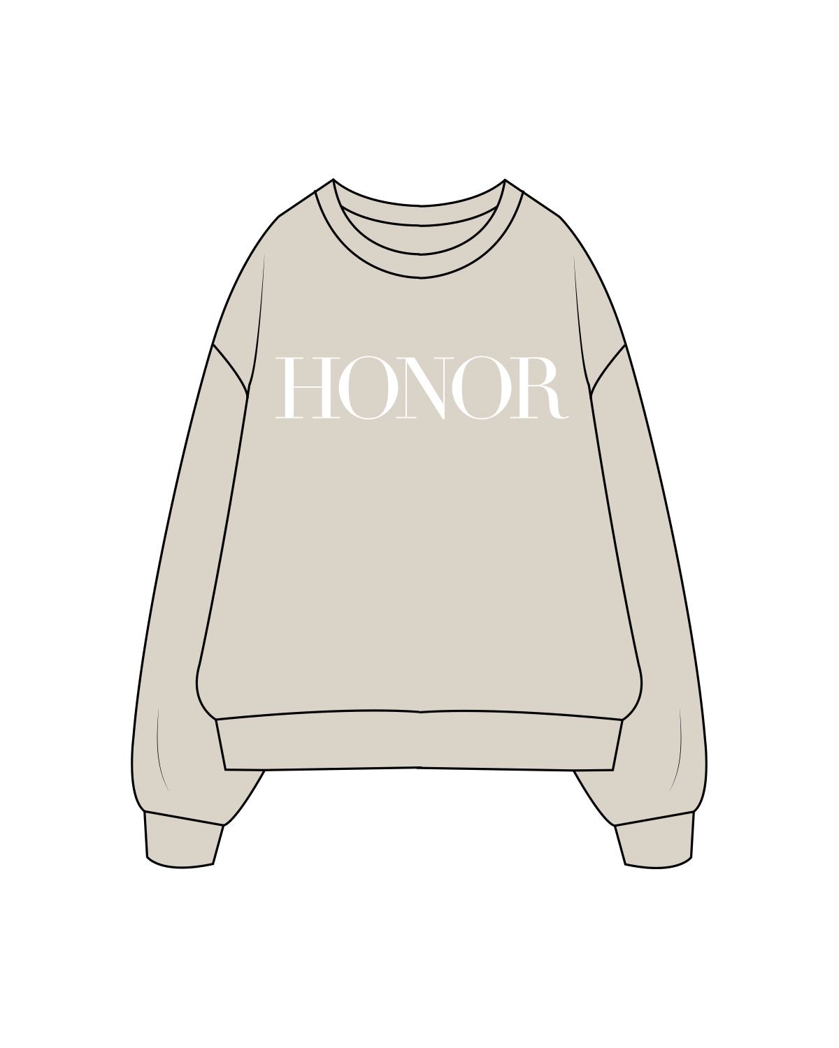 The Womens Crewneck - Bone - Honor Pilates - Front / Back - White