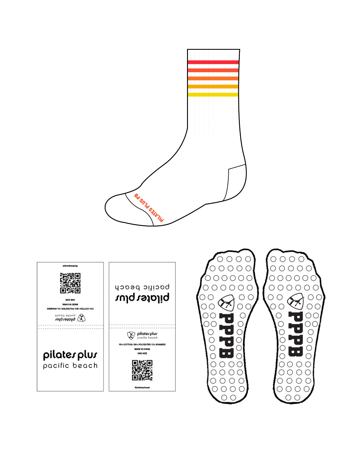 The Crew Grip Sock - Pilates Plus PB - White / Sunset Stripe Ombre