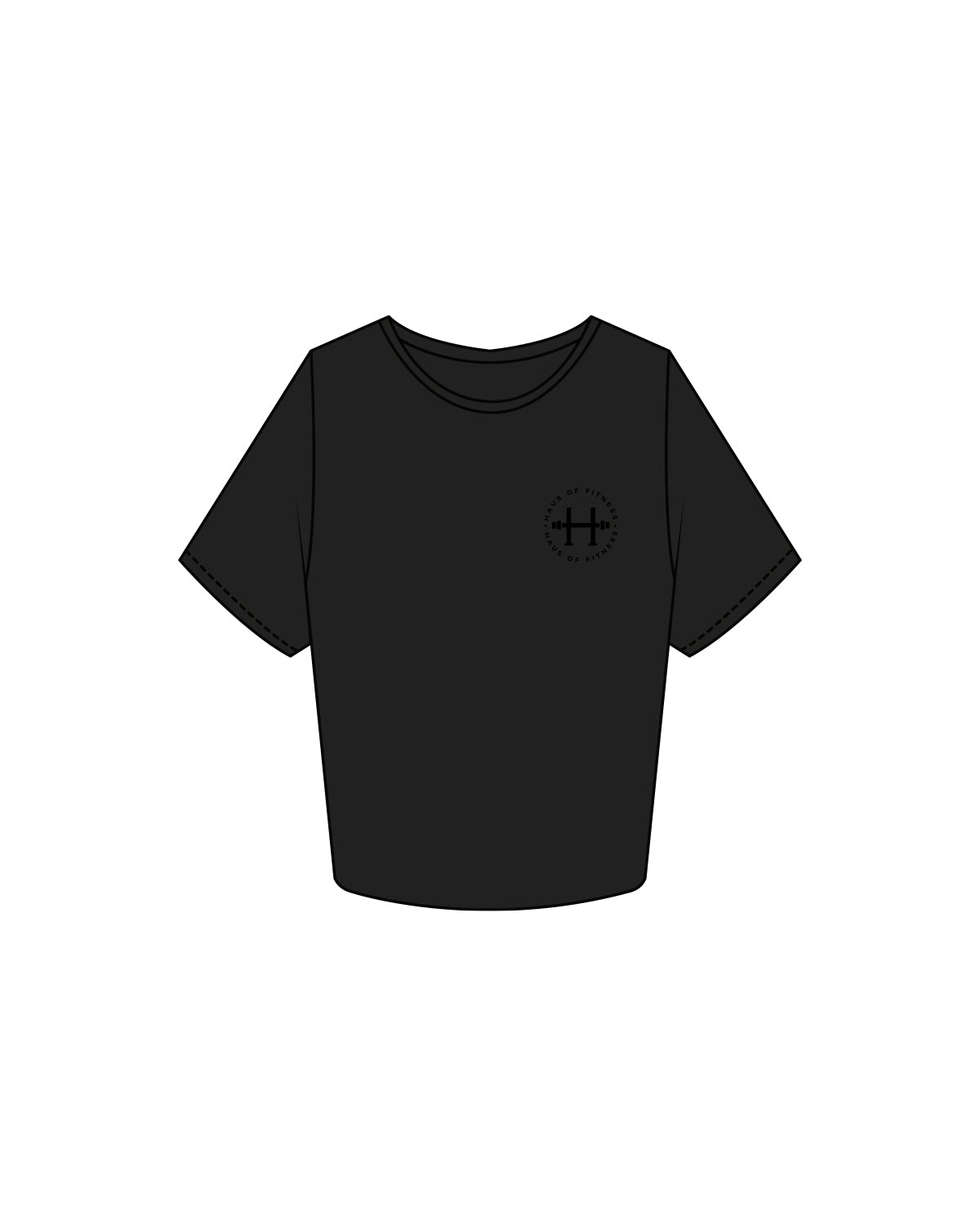 The Crop Tee - Black - Haus of Fitness - Left Chest & Back Neckline - Tone on Tone