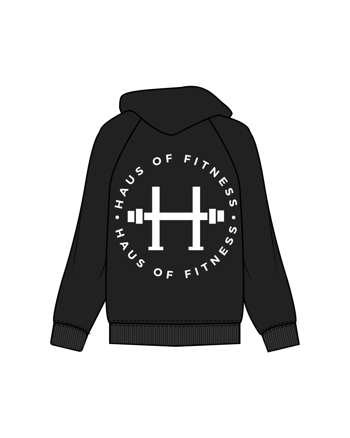 The Womens Heavy Hoodie - Black - Haus of Fitness - Center Chest & Back - White