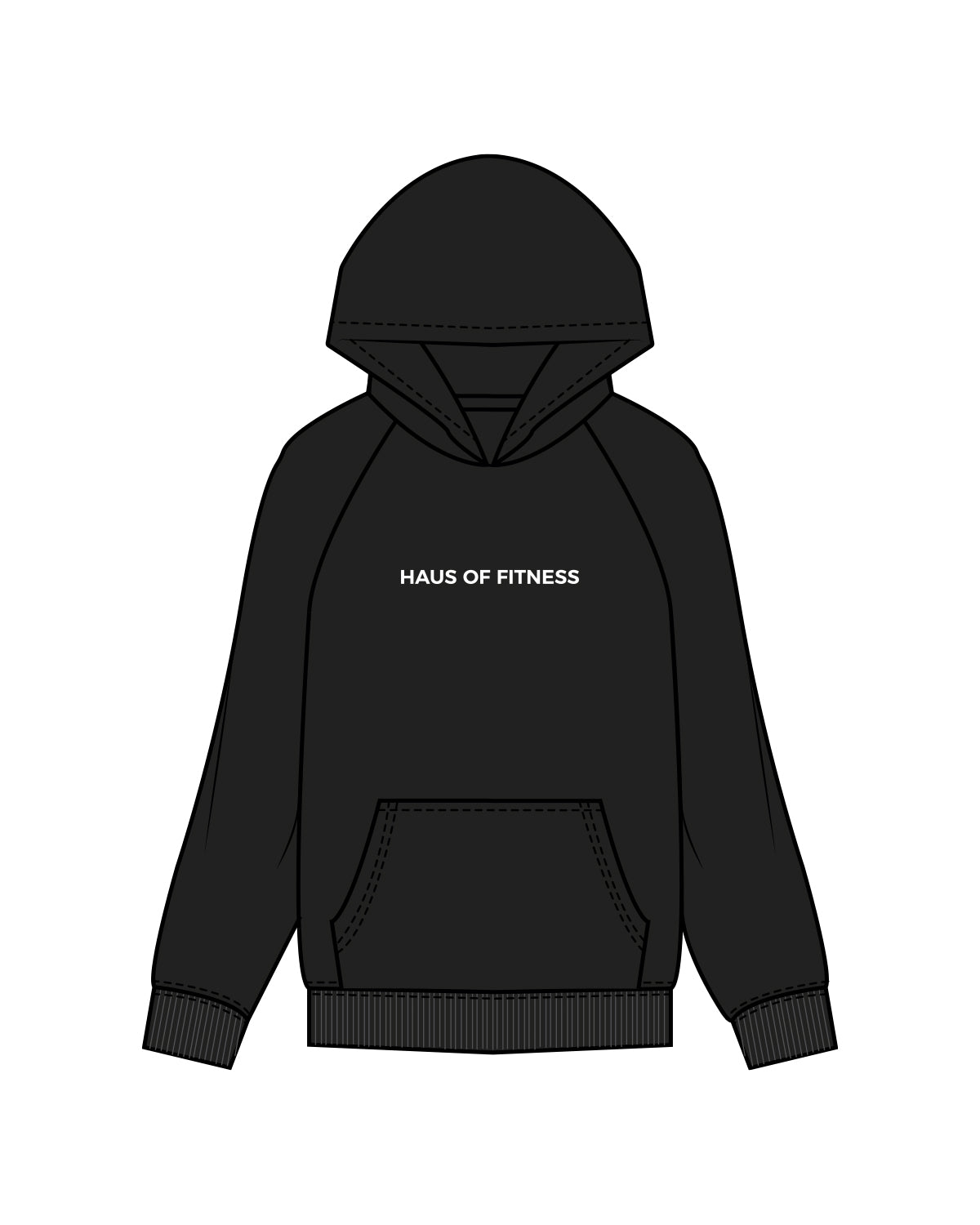 The Womens Heavy Hoodie - Black - Haus of Fitness - Center Chest & Back - White