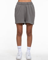 The Mens Sweat Shorts - Washed Gray - Core Reform - Left Leg - Printed - Tone on Tone