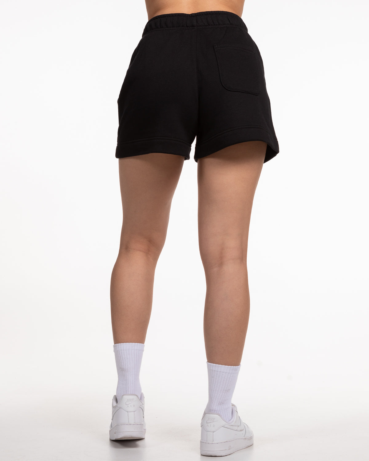 The Womens Sweat Shorts - Black - Pilates Powerhouse - Bottom Left Leg - Printed - White