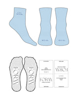 The 1/2 Crew Sock - Powder Bliue - Form Charleston - Ankle "100" - EMB - Dark Blue - Toe - Printed - Dark Blue - Heart Grip - Dark Blue