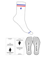 The Crew Sock - White - The Burn Society - 2 Stripes - Blue D170 - Red D57 - Triangle Shape -