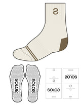 The 3/ 4 Crew Sock  - Off White - Solos Pilates - Top S - Bottom Border - Solos Tan - Triangle Grip - Transparent
