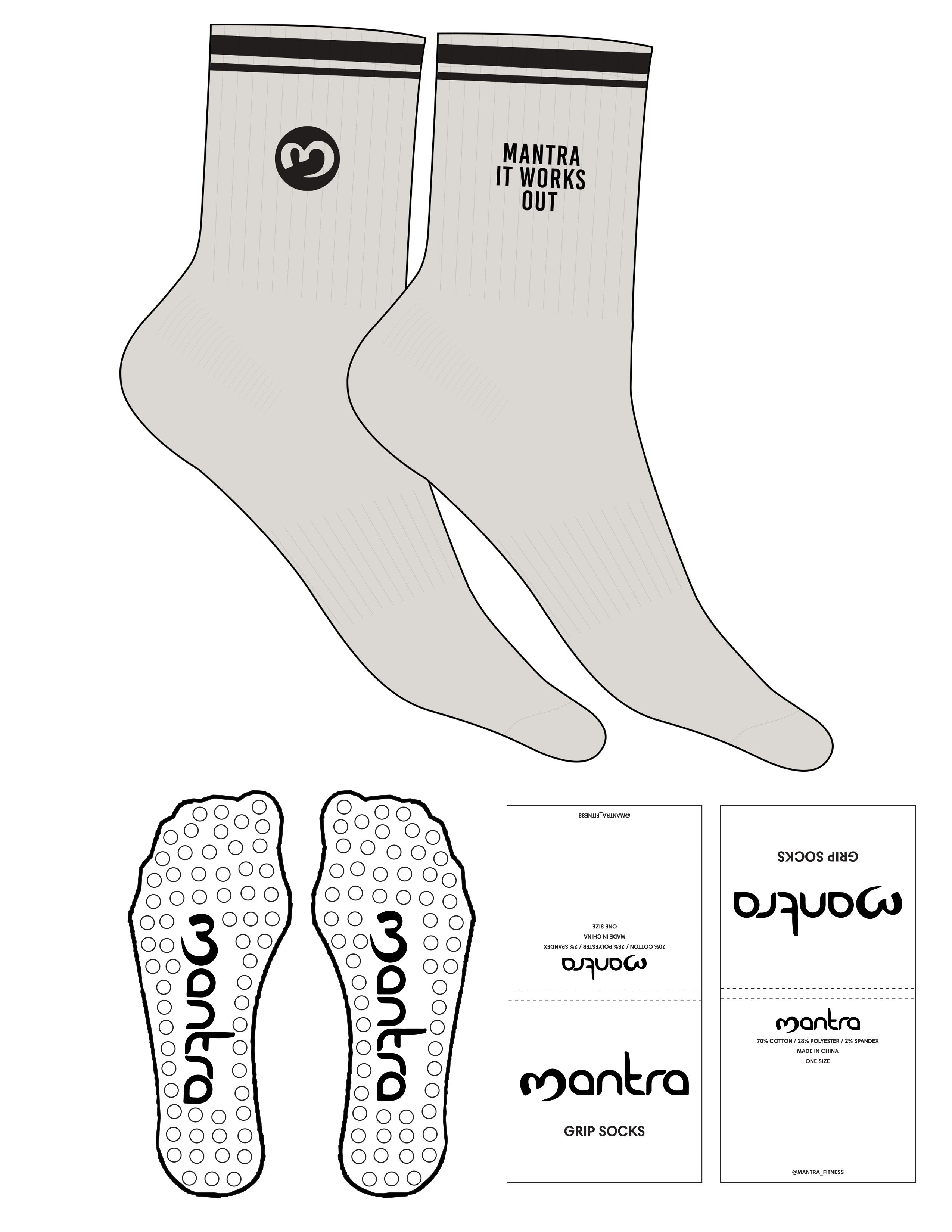 The 3/4 Crew Sock - Milk - Mantra - 2 Stripes - Outside Embroidered Logo - Inside Printed Logo MANTRA Icon - Dark Hickory - Circle Grip - Dark Hickory