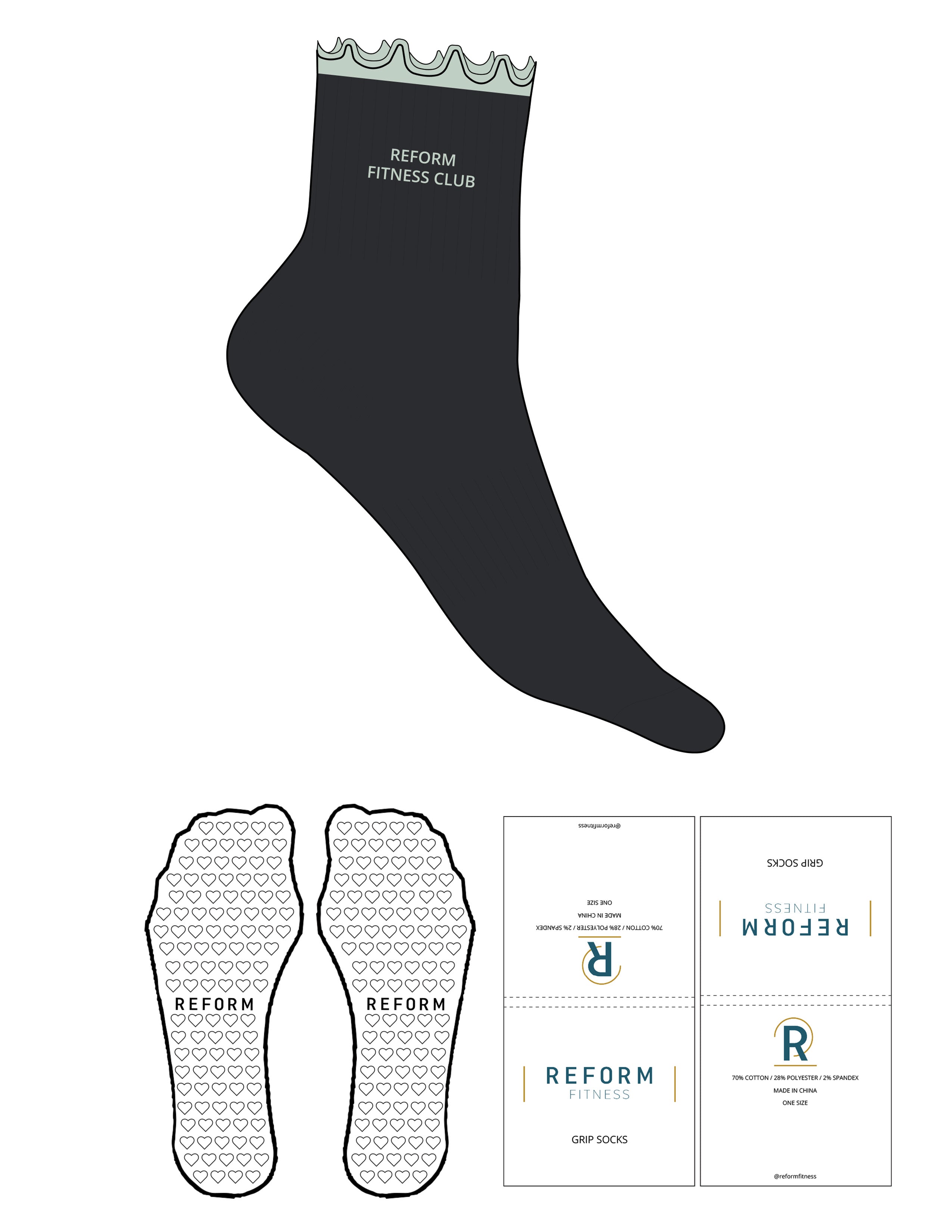 The 1/2 Crew Sock - Stretch Limo - Reform Fitness - Light Seafoam Frill - Top Logo Stacked - Embroidered - Light Seafoam - Heart Grip - Transparent