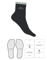 The 1/2 Crew Sock - Stretch Limo - Reform Fitness - Light Seafoam Frill - Top Logo Stacked - Embroidered - Light Seafoam - Heart Grip - Transparent