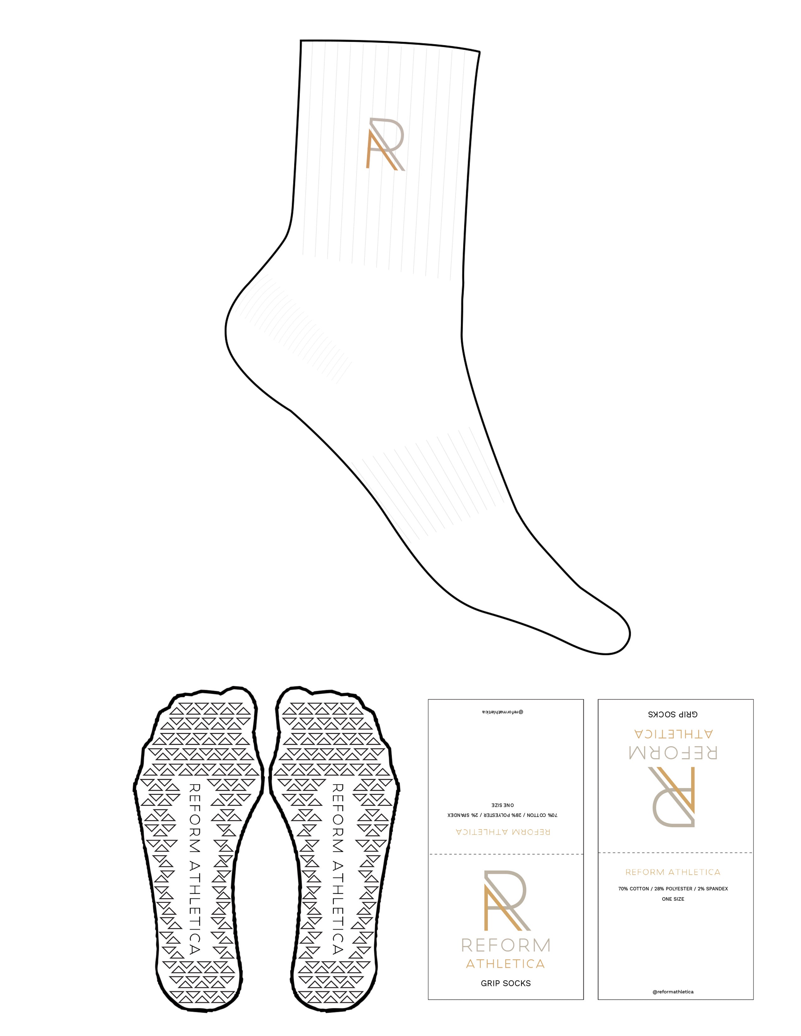 The 3/4 Crew Sock - White - Reform Athletica - Top Logo - Embroidered - Sandy Rose & Nude - Triangle Grip - Nude