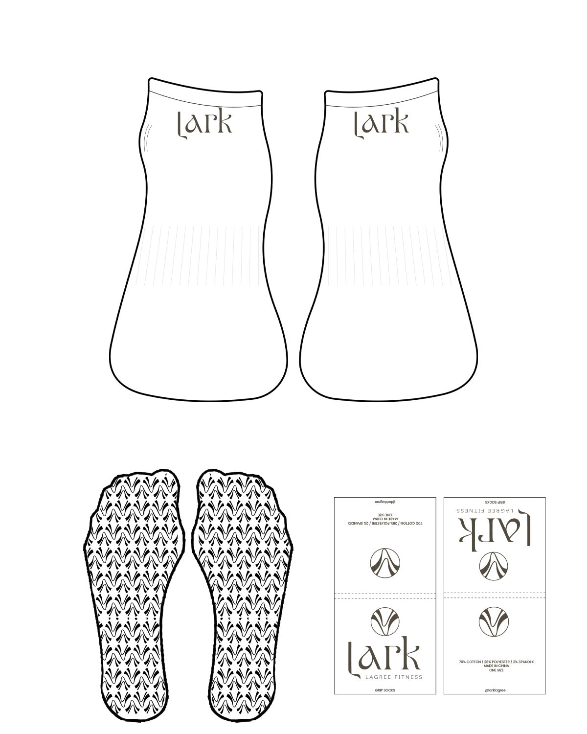 The Ballet Sock - White - Pure Movement LARK - Back Logo - Umber - Icon Grip - Umber