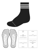 The 3/4 Crew Sock - Black - Lagree House - Top Checkered - White - Bottom Text - Red - Triangle Shape Grip - White