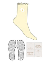 The 3/4 Crew Sock - Buttercream - GripTide - Flower - EMB - Hexagon Grip - White