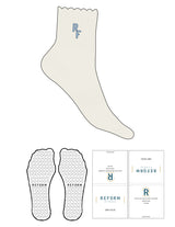 The 1/2 Crew Sock - Marshmallow - Reform Fitness - Top Logo "RF"  - Embroidered - Cerulean & Blue Smoke - Heart Grip - Cerulean