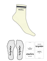 The 1/2 Crew Sock - Butter - Mantra - 2 Stripes Printed - Top Logo Embroidered - Navy - Circle Grip - Transparent